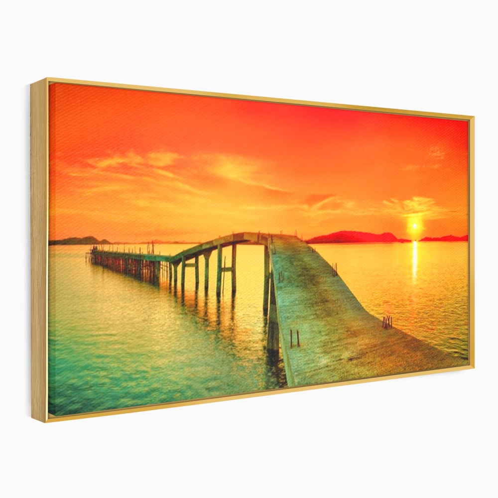Tablou Canvas Premium LuxCanva® A1259, Pod La Rasarit , Mare, Munte, Soare, Dormitor, Culori Vibrante