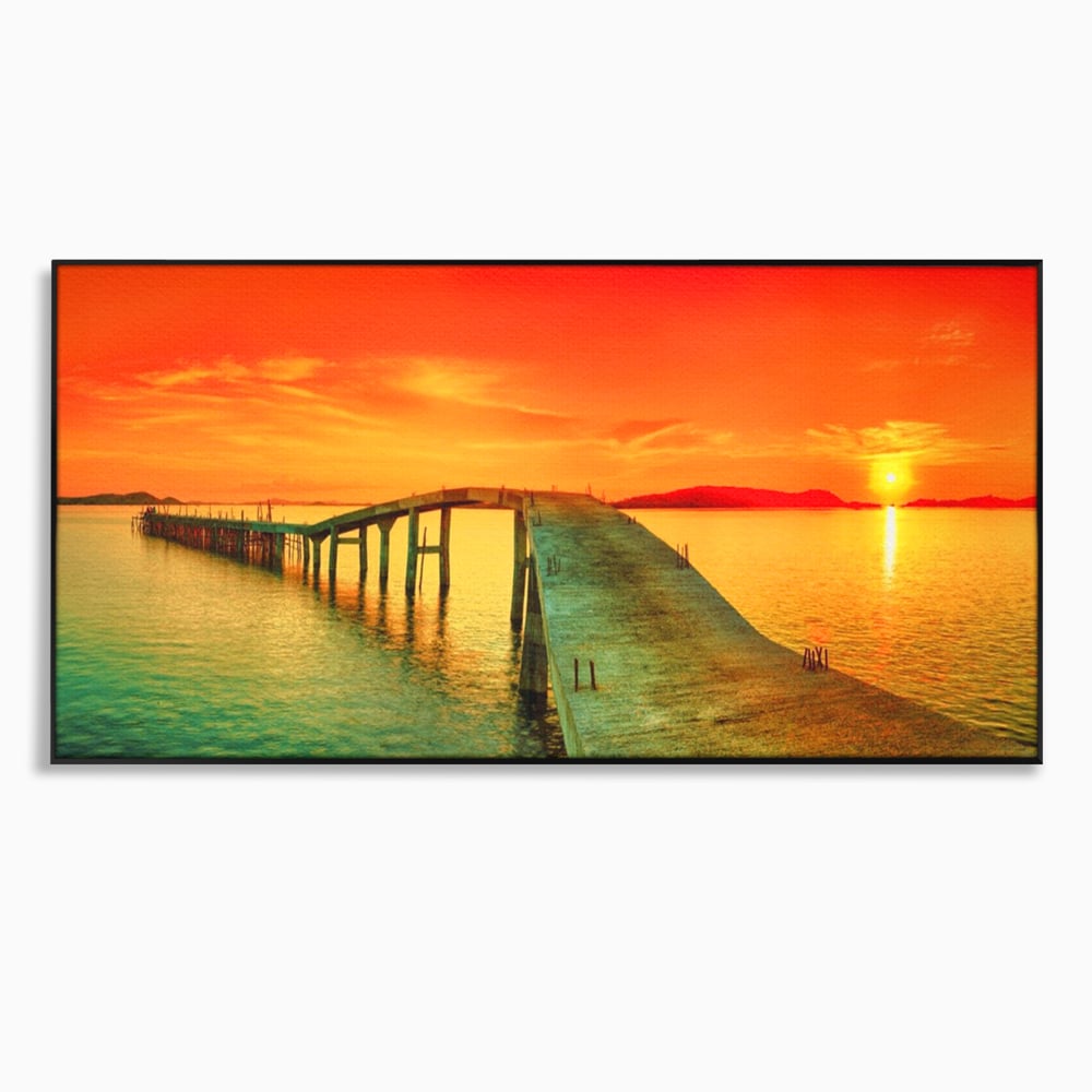 Tablou Canvas Premium LuxCanva® A1259, Pod La Rasarit , Mare, Munte, Soare, Dormitor, Culori Vibrante