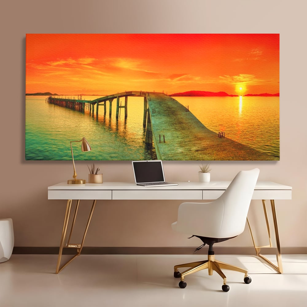 Tablou Canvas Premium LuxCanva® A1259, Pod La Rasarit , Mare, Munte, Soare, Dormitor, Culori Vibrante