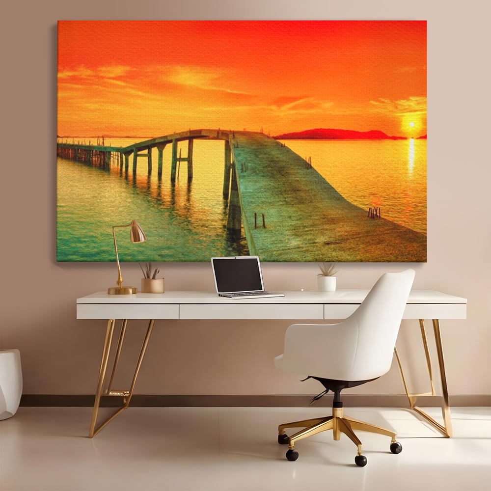 Tablou Canvas Premium LuxCanva® A1259, Pod La Rasarit , Mare, Munte, Soare, Dormitor, Culori Vibrante