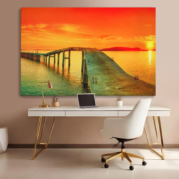 Tablou Canvas Premium LuxCanva® A1259, Pod La Rasarit , Mare, Munte, Soare, Dormitor, Culori Vibrante