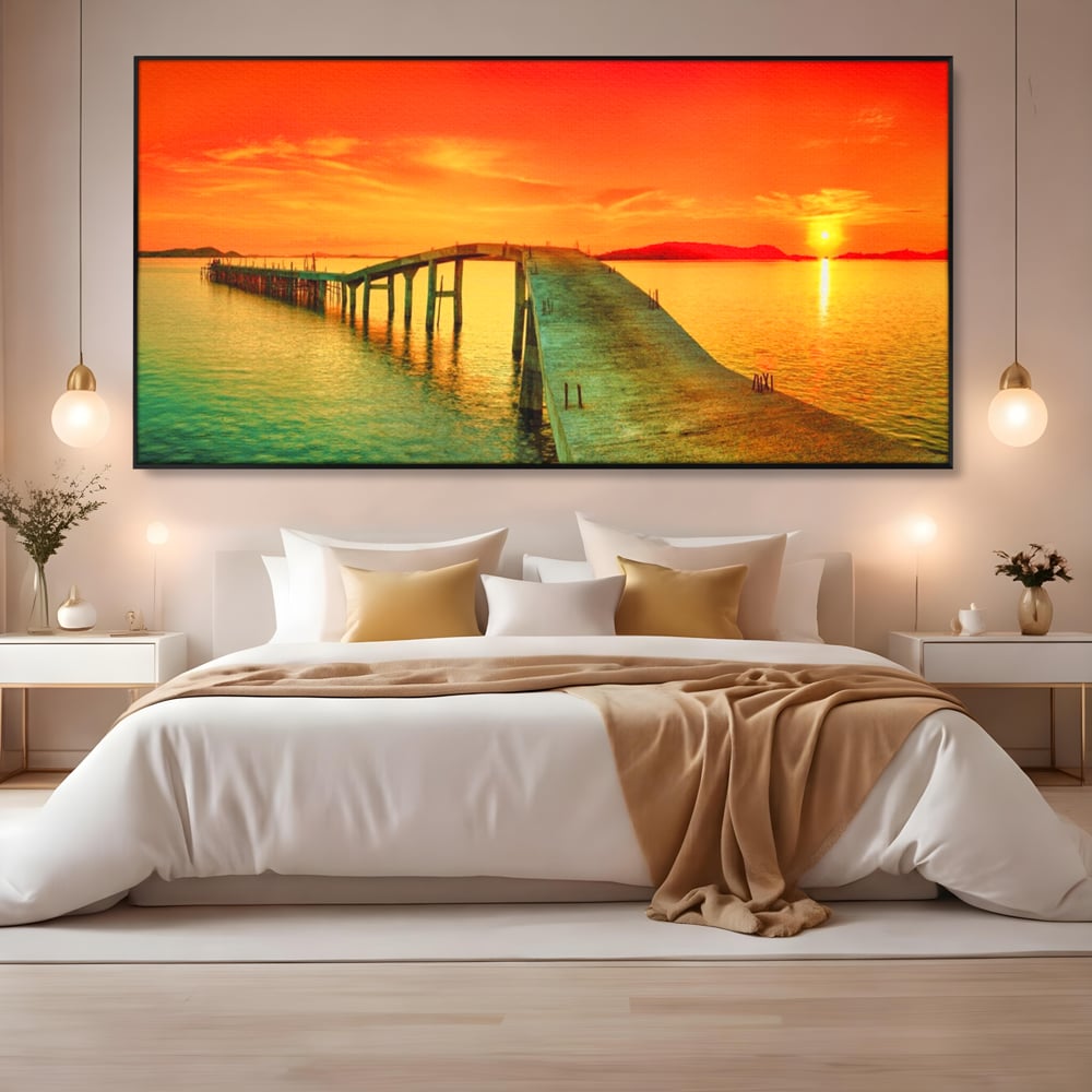 Tablou Canvas Premium LuxCanva® A1259, Pod La Rasarit , Mare, Munte, Soare, Dormitor, Culori Vibrante