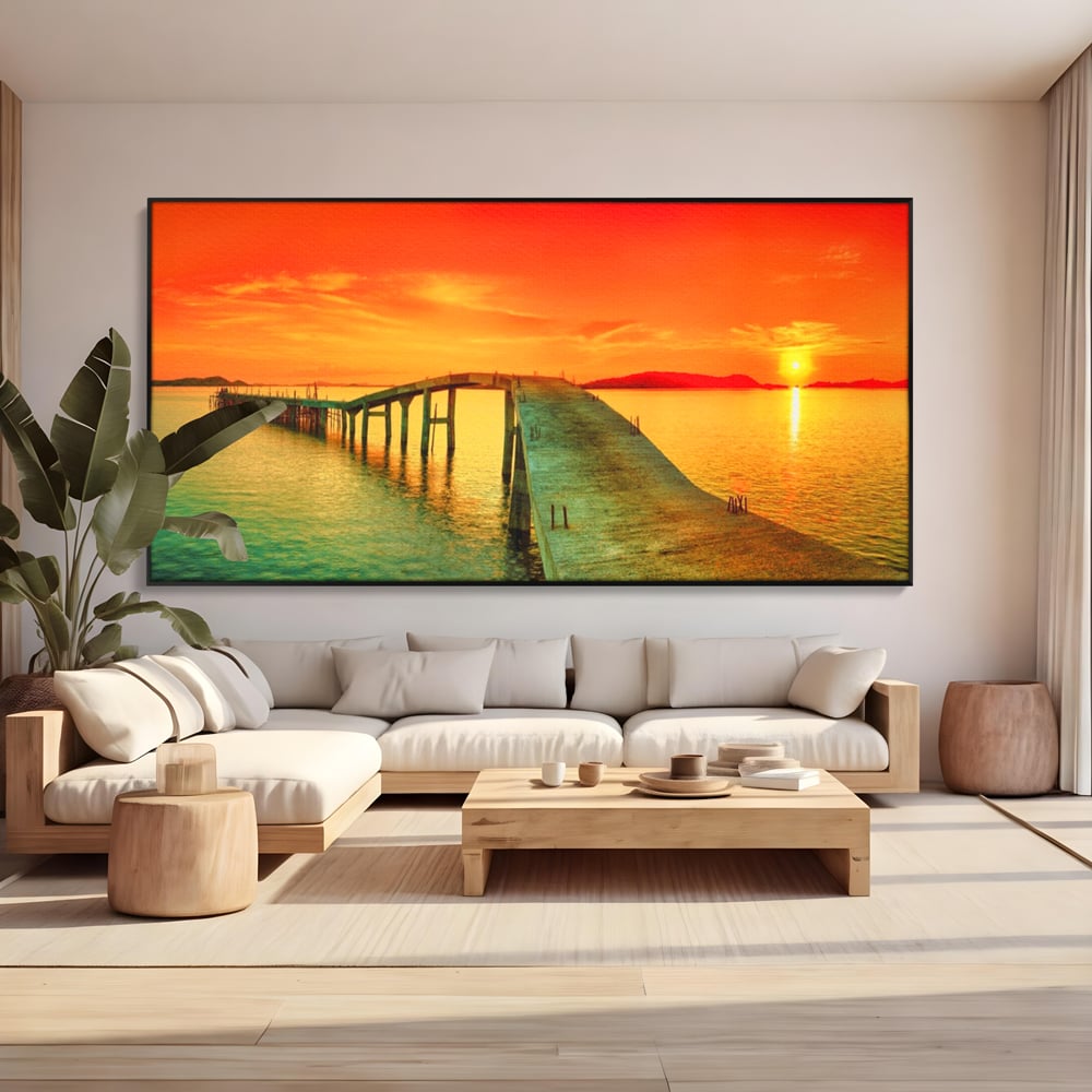 Tablou Canvas Premium LuxCanva® A1259, Pod La Rasarit , Mare, Munte, Soare, Dormitor, Culori Vibrante