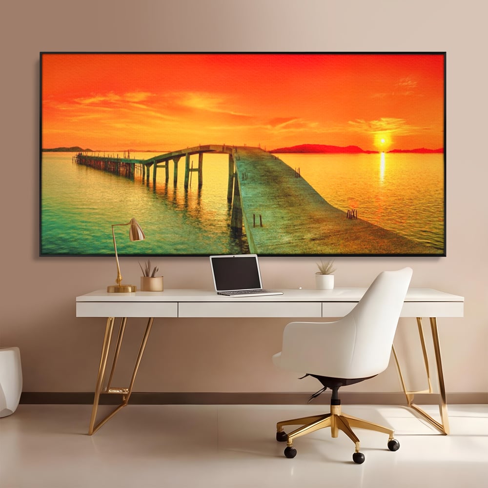 Tablou Canvas Premium LuxCanva® A1259, Pod La Rasarit , Mare, Munte, Soare, Dormitor, Culori Vibrante