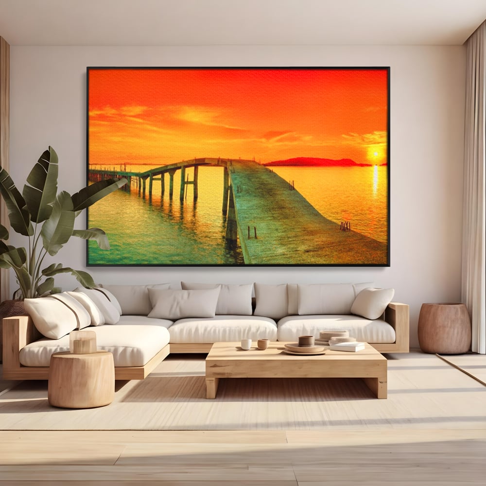 Tablou Canvas Premium LuxCanva® A1259, Pod La Rasarit , Mare, Munte, Soare, Dormitor, Culori Vibrante