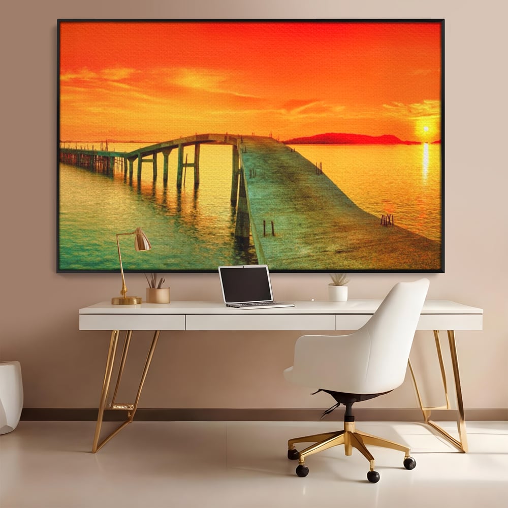 Tablou Canvas Premium LuxCanva® A1259, Pod La Rasarit , Mare, Munte, Soare, Dormitor, Culori Vibrante
