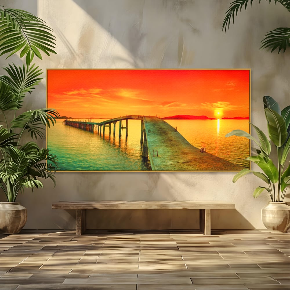 Tablou Canvas Premium LuxCanva® A1259, Pod La Rasarit , Mare, Munte, Soare, Dormitor, Culori Vibrante