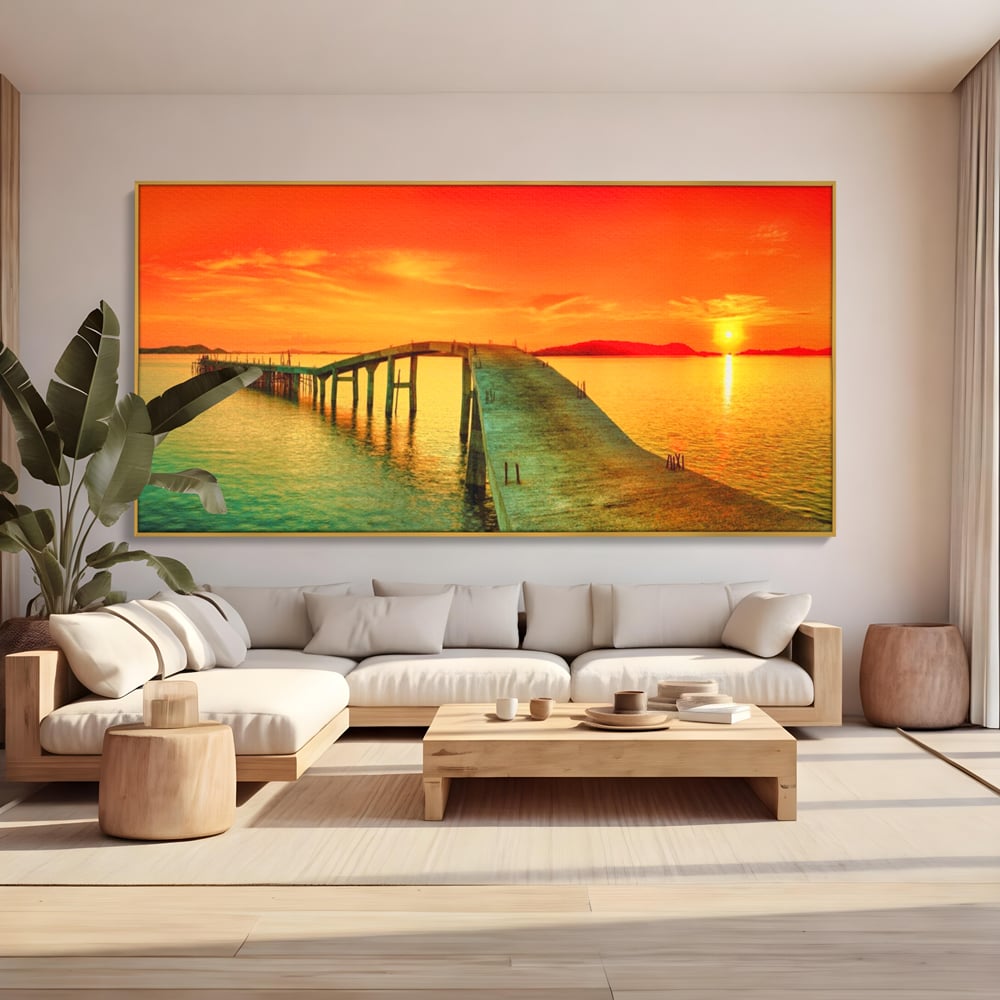 Tablou Canvas Premium LuxCanva® A1259, Pod La Rasarit , Mare, Munte, Soare, Dormitor, Culori Vibrante