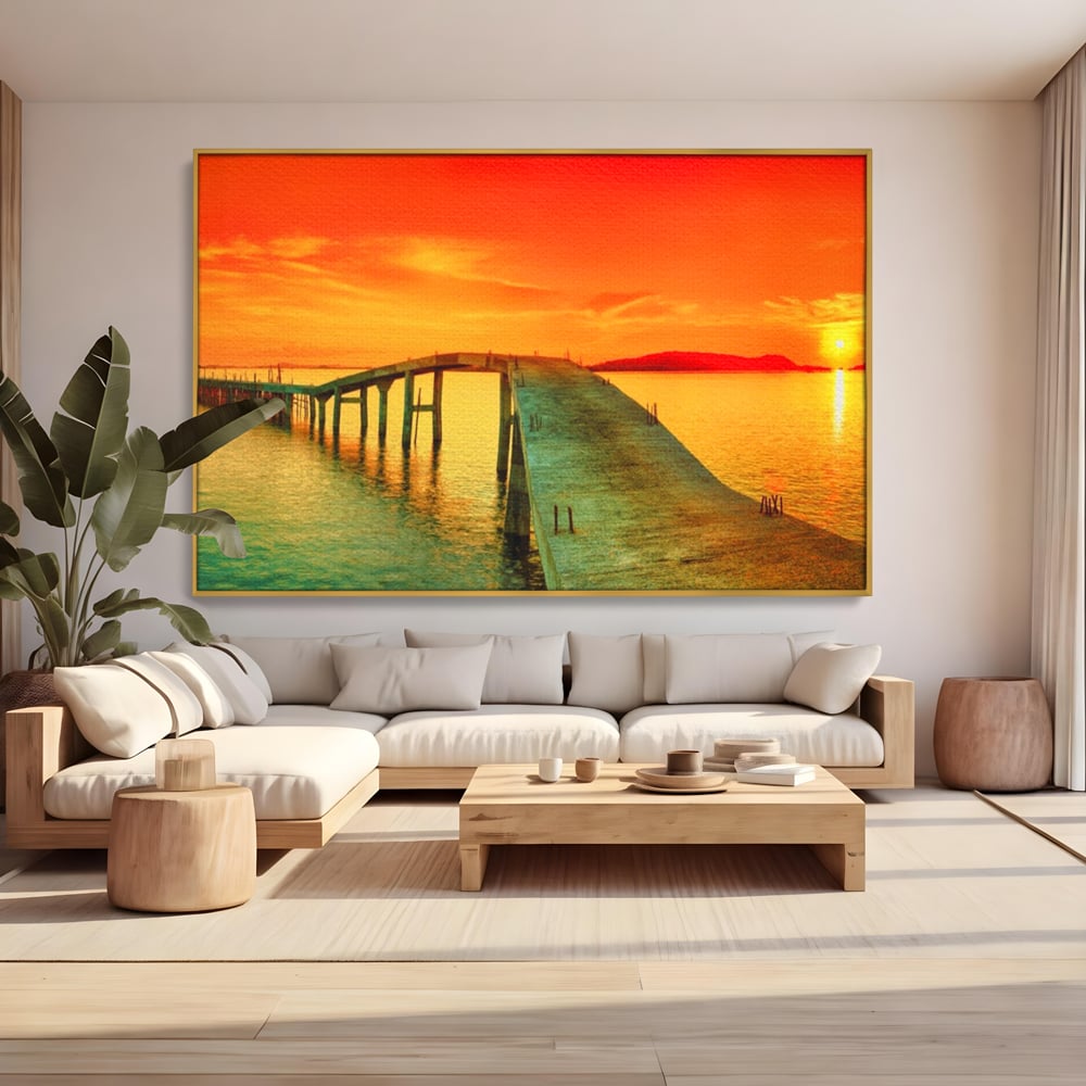 Tablou Canvas Premium LuxCanva® A1259, Pod La Rasarit , Mare, Munte, Soare, Dormitor, Culori Vibrante