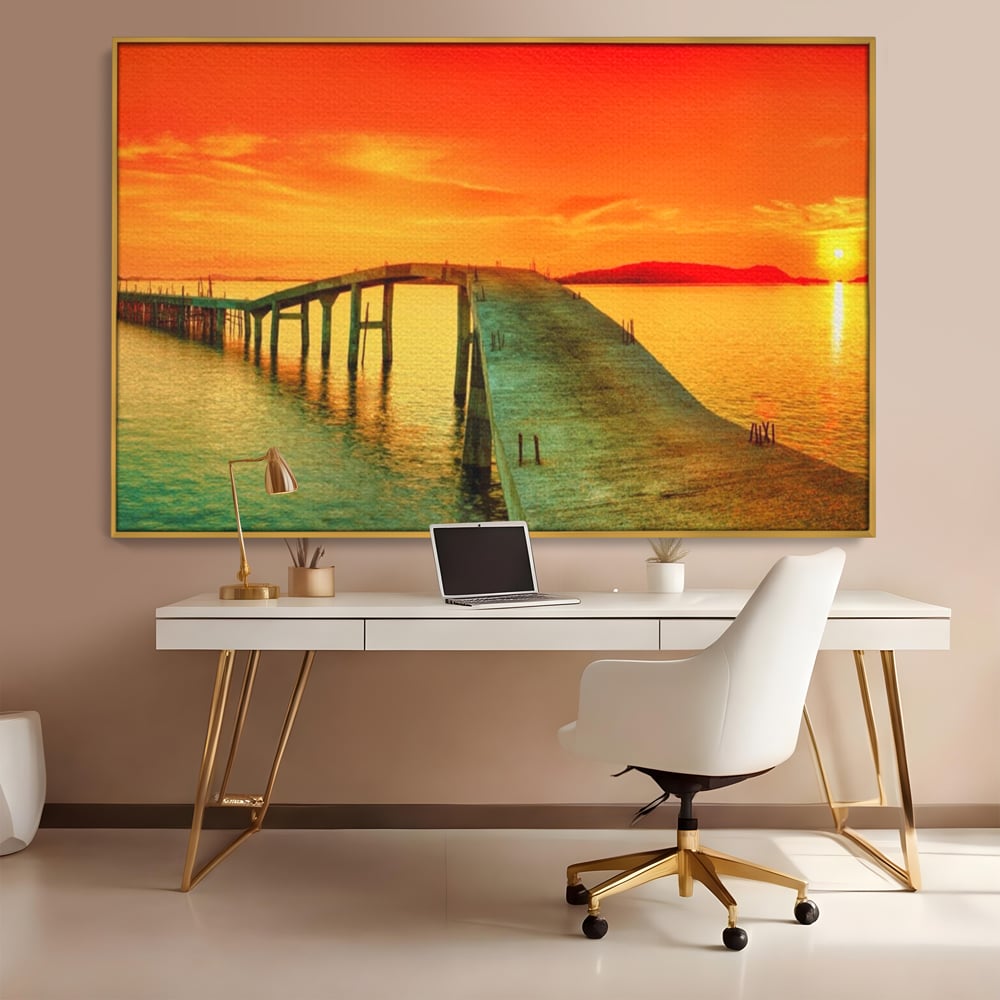 Tablou Canvas Premium LuxCanva® A1259, Pod La Rasarit , Mare, Munte, Soare, Dormitor, Culori Vibrante