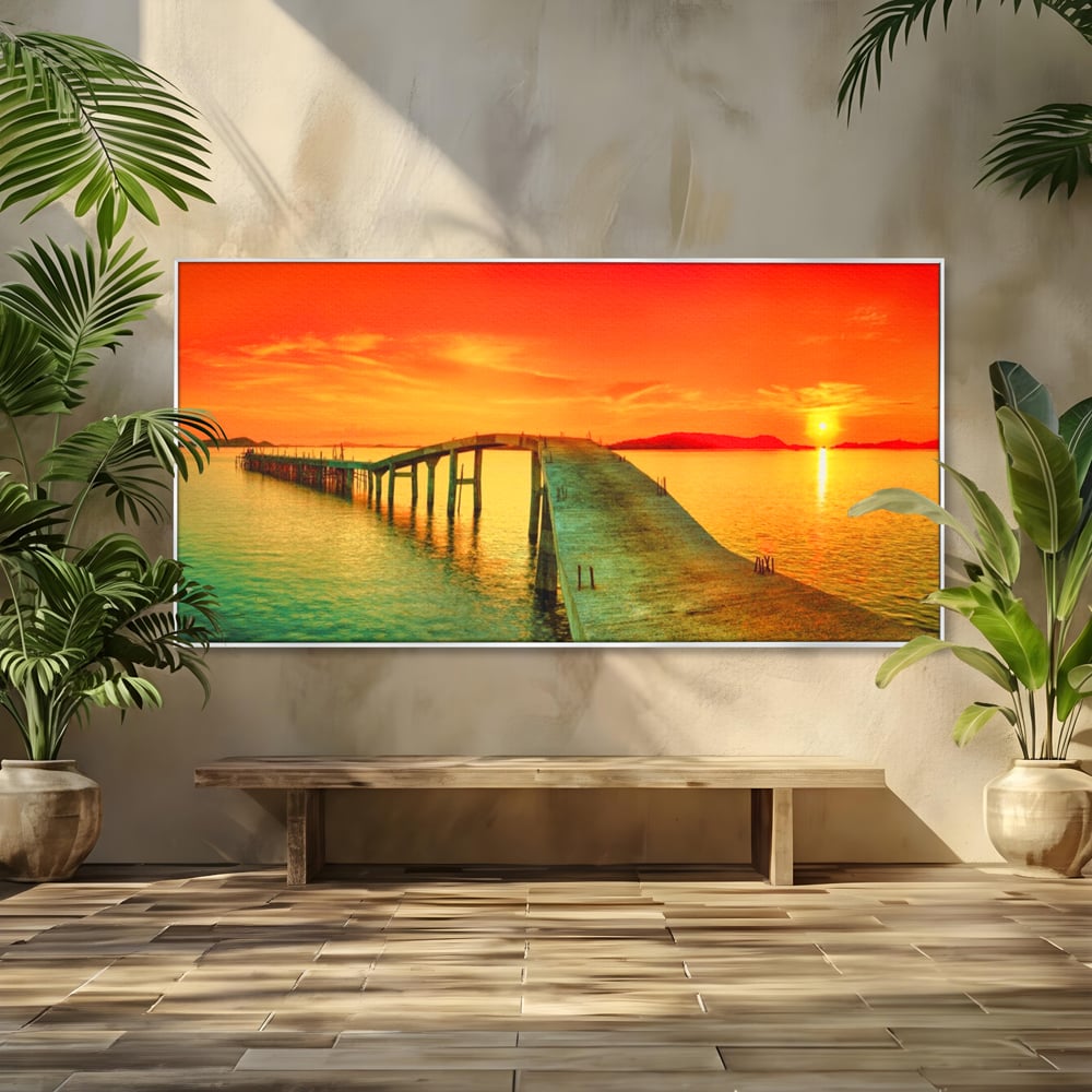 Tablou Canvas Premium LuxCanva® A1259, Pod La Rasarit , Mare, Munte, Soare, Dormitor, Culori Vibrante