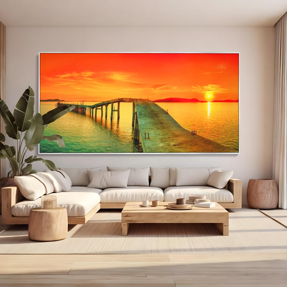 Tablou Canvas Premium LuxCanva® A1259, Pod La Rasarit , Mare, Munte, Soare, Dormitor, Culori Vibrante