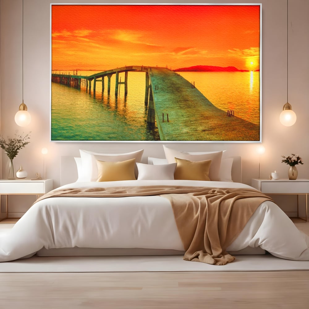 Tablou Canvas Premium LuxCanva® A1259, Pod La Rasarit , Mare, Munte, Soare, Dormitor, Culori Vibrante
