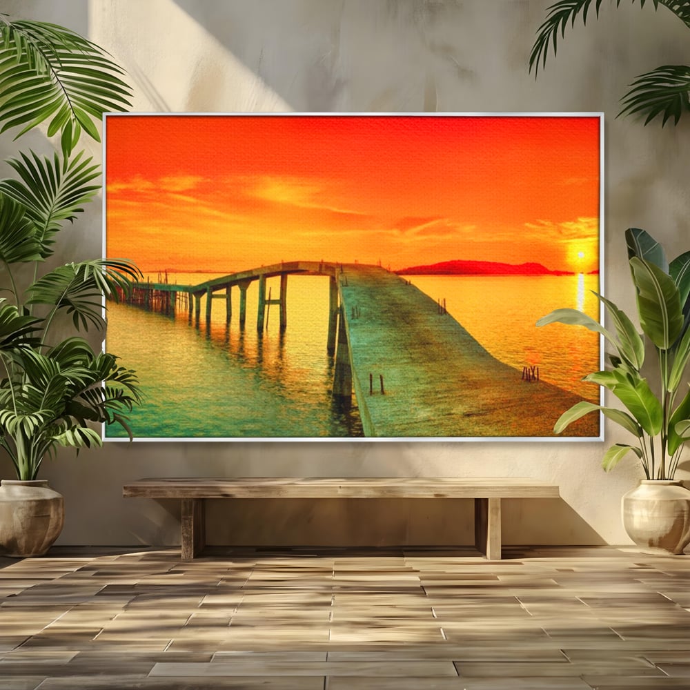Tablou Canvas Premium LuxCanva® A1259, Pod La Rasarit , Mare, Munte, Soare, Dormitor, Culori Vibrante