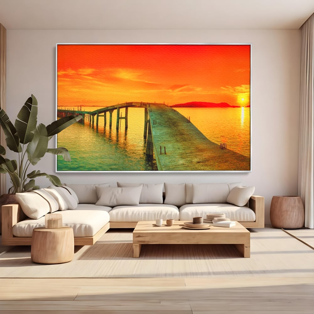 Tablou Canvas Premium LuxCanva® A1259, Pod La Rasarit , Mare, Munte, Soare, Dormitor, Culori Vibrante