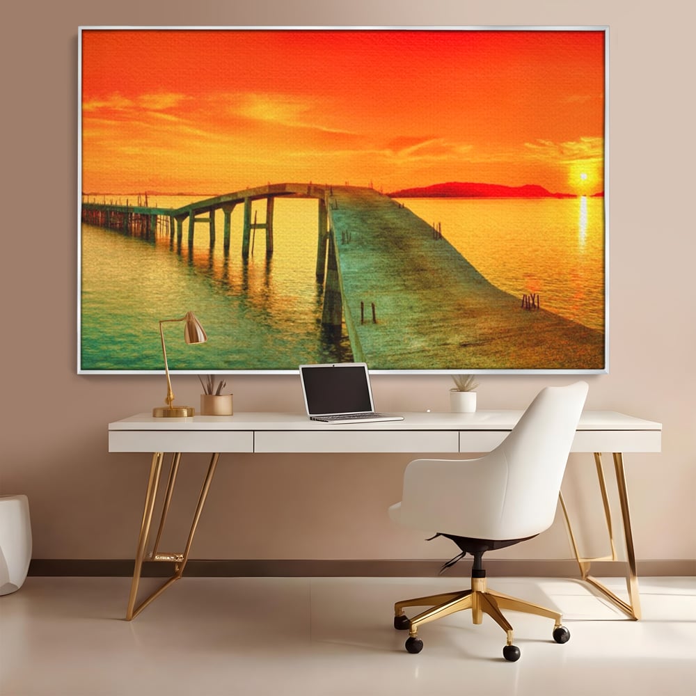 Tablou Canvas Premium LuxCanva® A1259, Pod La Rasarit , Mare, Munte, Soare, Dormitor, Culori Vibrante