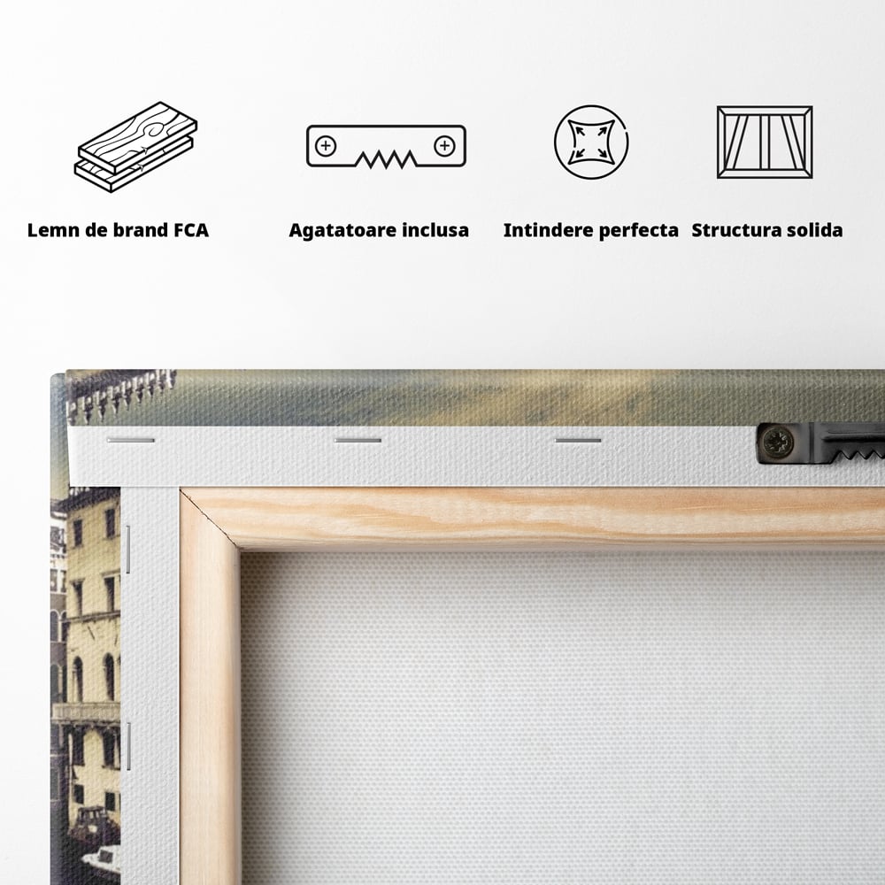 Tablou Canvas Premium LuxCanva® A1260, Venetia Alb-Negru ,Orasul Iubirii, Barci, Arhitectura, Culori Vibrante