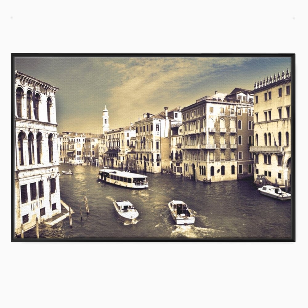 Tablou Canvas Premium LuxCanva® A1260, Venetia Alb-Negru ,Orasul Iubirii, Barci, Arhitectura, Culori Vibrante