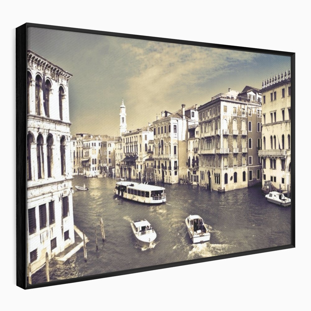 Tablou Canvas Premium LuxCanva® A1260, Venetia Alb-Negru ,Orasul Iubirii, Barci, Arhitectura, Culori Vibrante