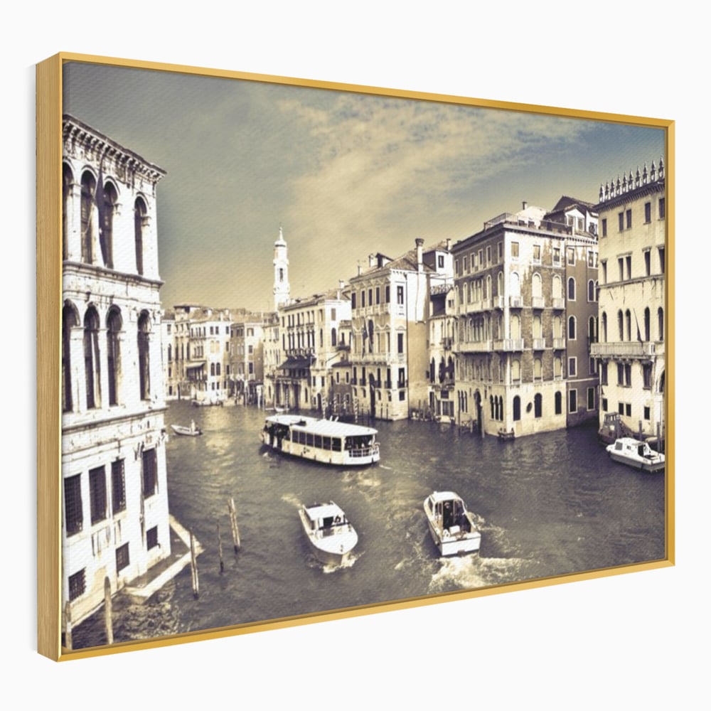 Tablou Canvas Premium LuxCanva® A1260, Venetia Alb-Negru ,Orasul Iubirii, Barci, Arhitectura, Culori Vibrante