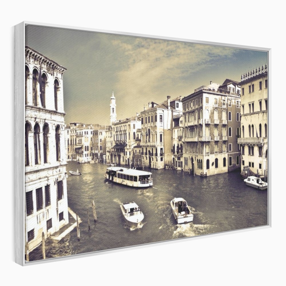 Tablou Canvas Premium LuxCanva® A1260, Venetia Alb-Negru ,Orasul Iubirii, Barci, Arhitectura, Culori Vibrante