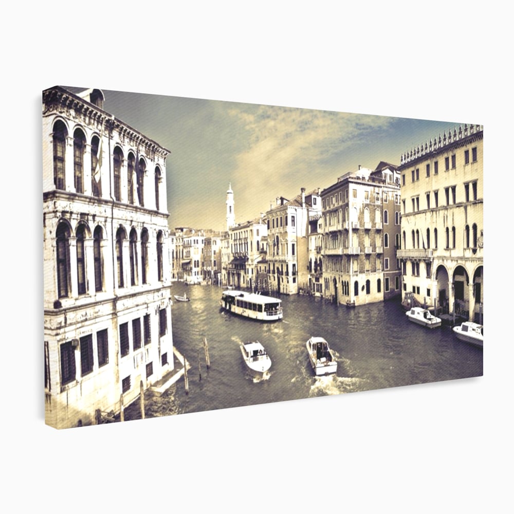 Tablou Canvas Premium LuxCanva® A1260, Venetia Alb-Negru ,Orasul Iubirii, Barci, Arhitectura, Culori Vibrante