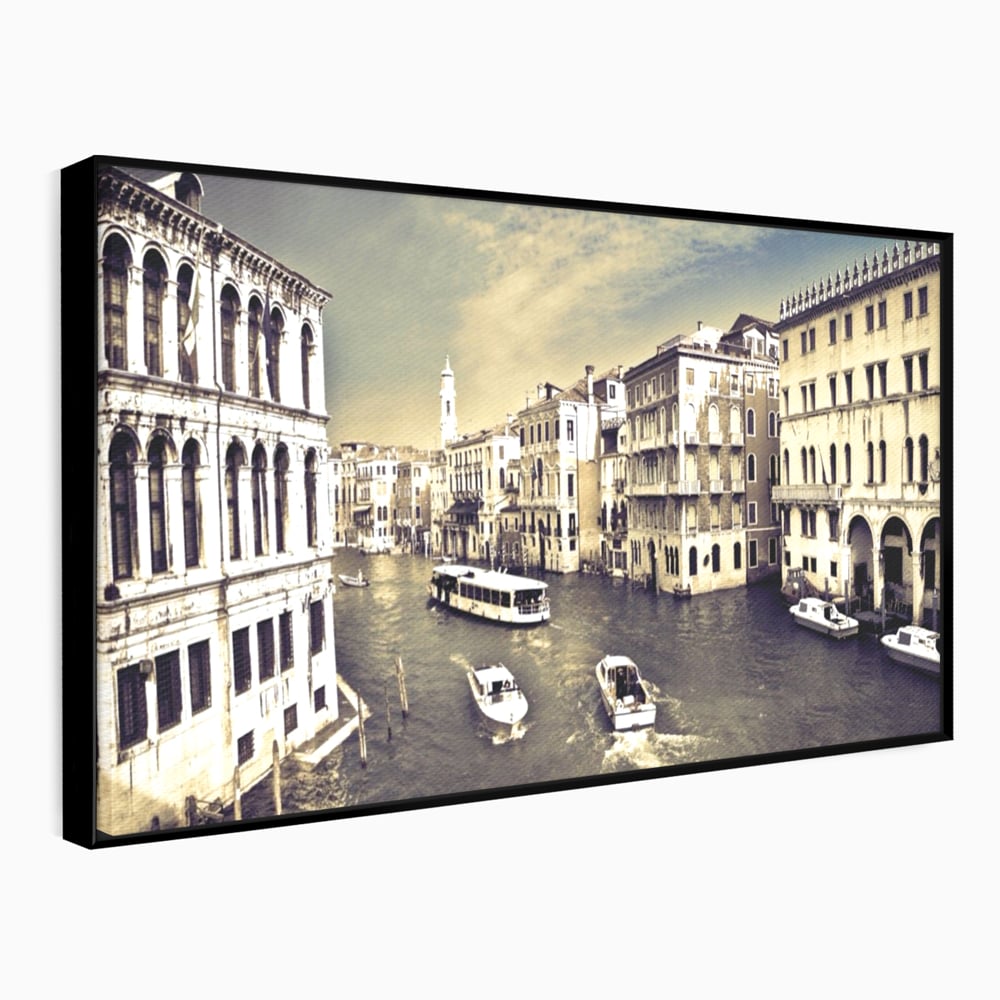 Tablou Canvas Premium LuxCanva® A1260, Venetia Alb-Negru ,Orasul Iubirii, Barci, Arhitectura, Culori Vibrante