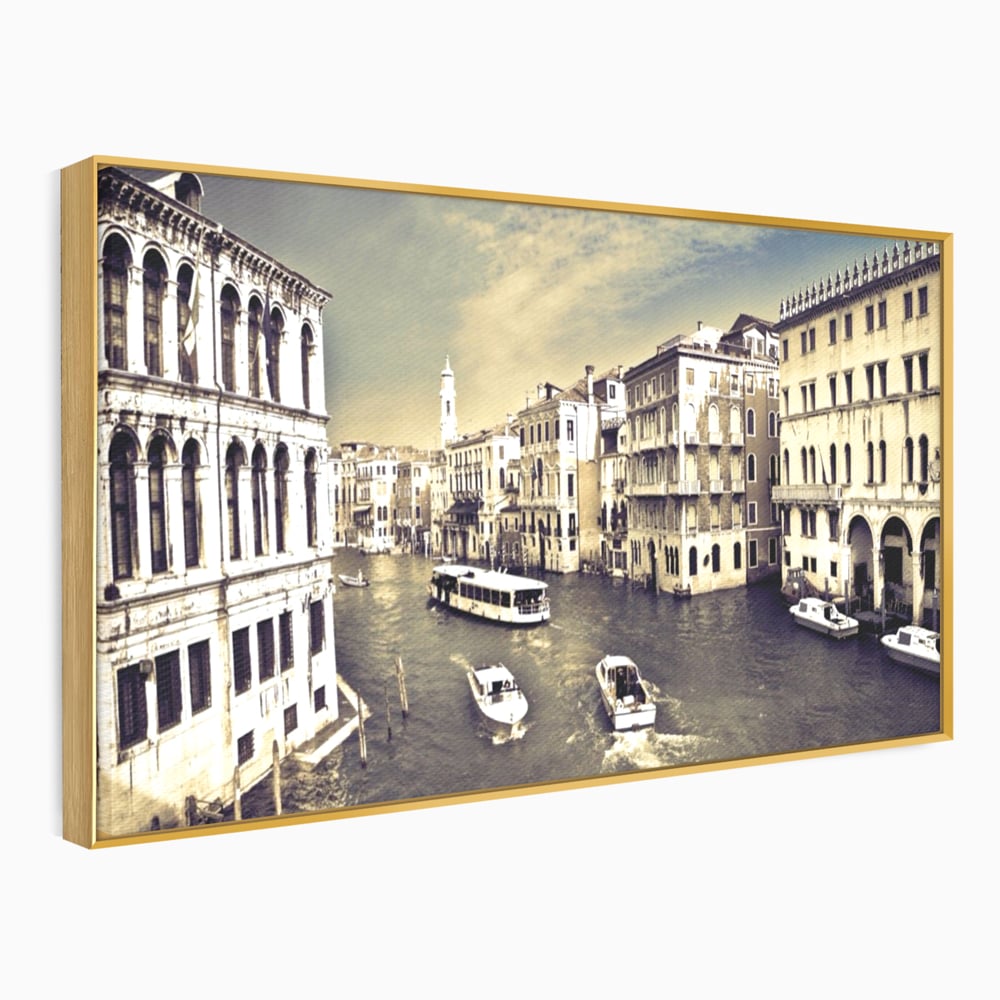 Tablou Canvas Premium LuxCanva® A1260, Venetia Alb-Negru ,Orasul Iubirii, Barci, Arhitectura, Culori Vibrante