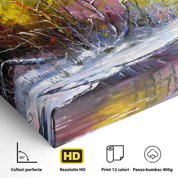 Leinwandbilder Premium LuxCanva® A1261, Lila Winter, Winter, Schnee, Schnee, Bäume, See, leuchtende Farben