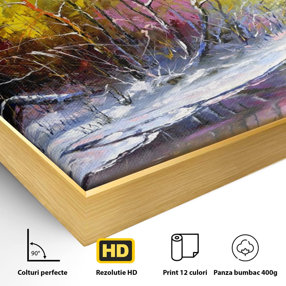 Leinwandbilder Premium LuxCanva® A1261, Lila Winter, Winter, Schnee, Schnee, Bäume, See, leuchtende Farben