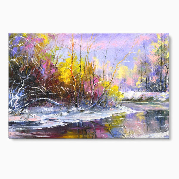 Leinwandbilder Premium LuxCanva® A1261, Lila Winter, Winter, Schnee, Schnee, Bäume, See, leuchtende Farben