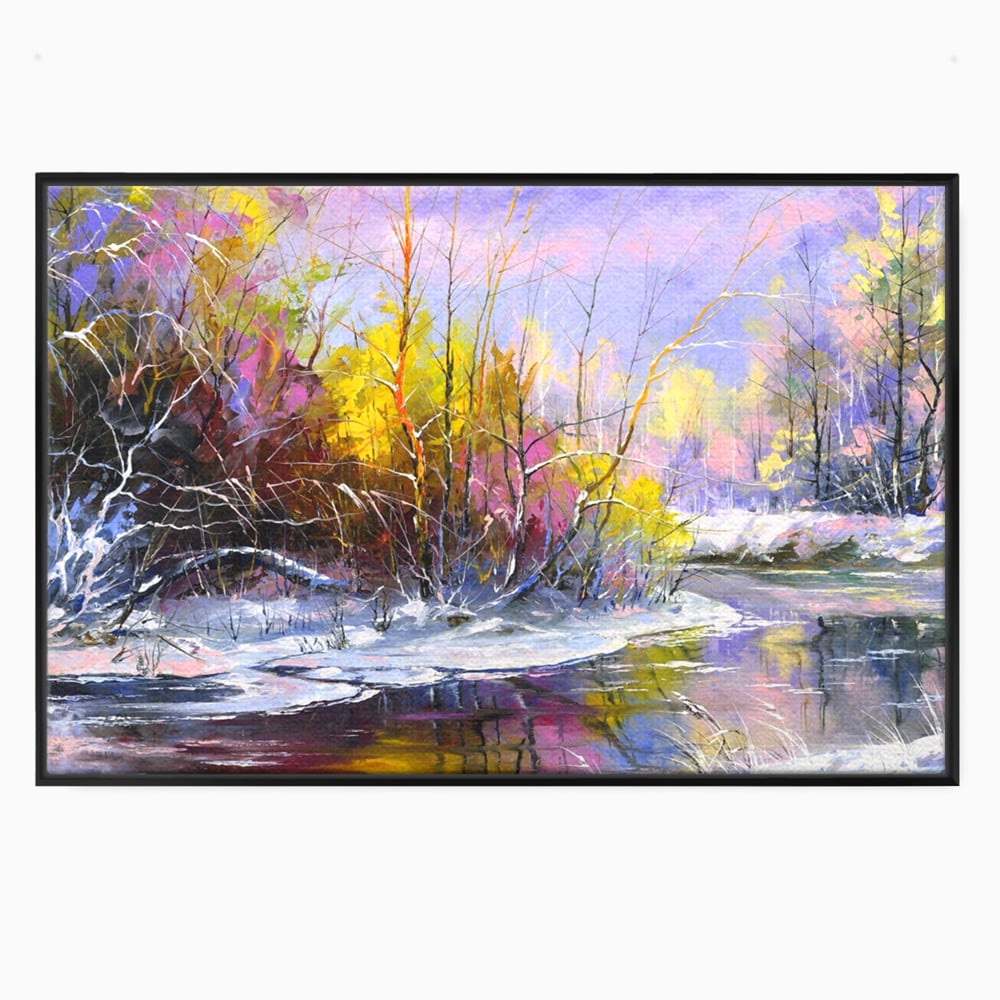 Leinwandbilder Premium LuxCanva® A1261, Lila Winter, Winter, Schnee, Schnee, Bäume, See, leuchtende Farben