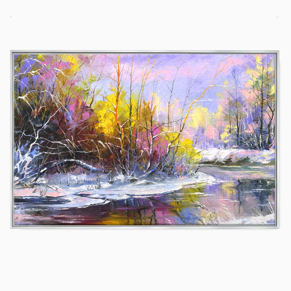 Leinwandbilder Premium LuxCanva® A1261, Lila Winter, Winter, Schnee, Schnee, Bäume, See, leuchtende Farben