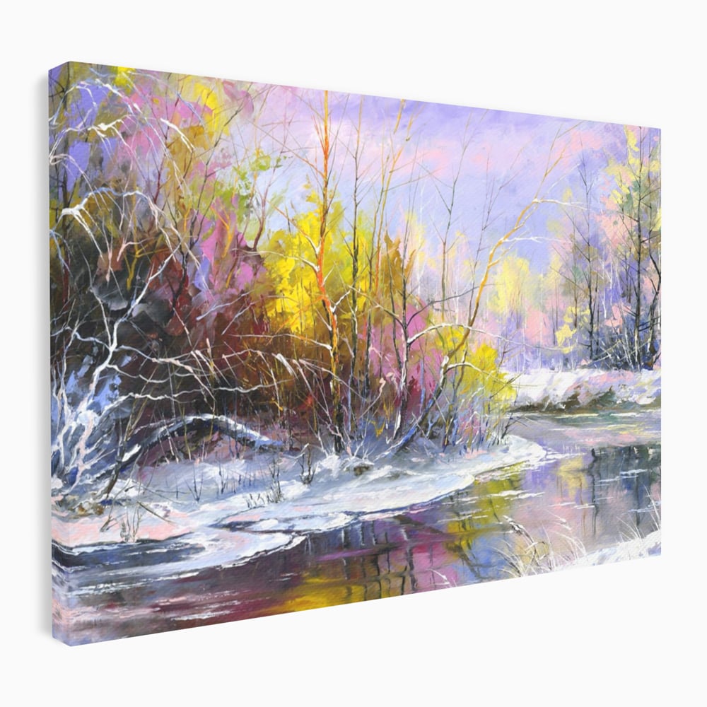 Leinwandbilder Premium LuxCanva® A1261, Lila Winter, Winter, Schnee, Schnee, Bäume, See, leuchtende Farben