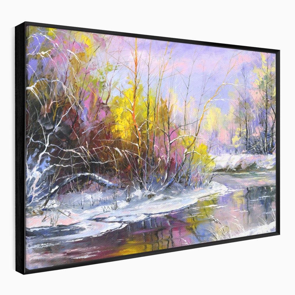 Leinwandbilder Premium LuxCanva® A1261, Lila Winter, Winter, Schnee, Schnee, Bäume, See, leuchtende Farben