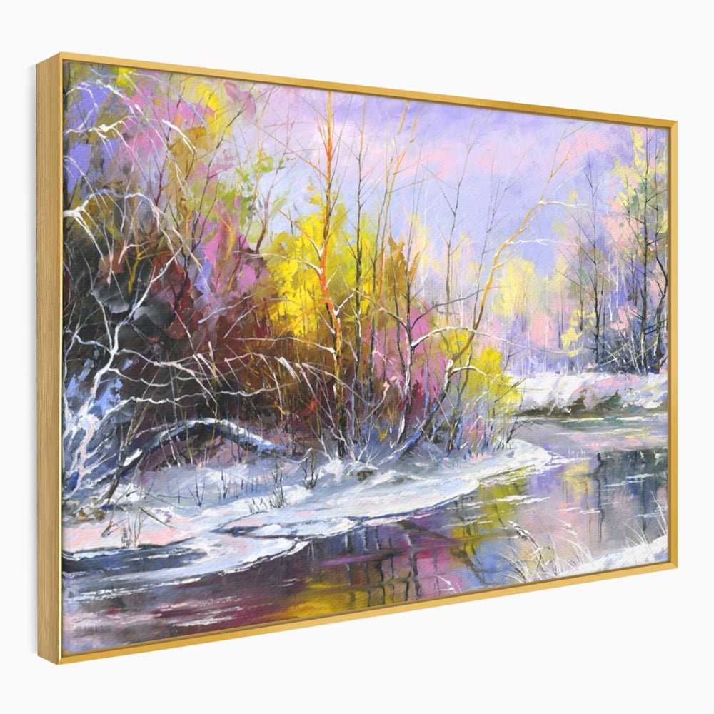 Leinwandbilder Premium LuxCanva® A1261, Lila Winter, Winter, Schnee, Schnee, Bäume, See, leuchtende Farben