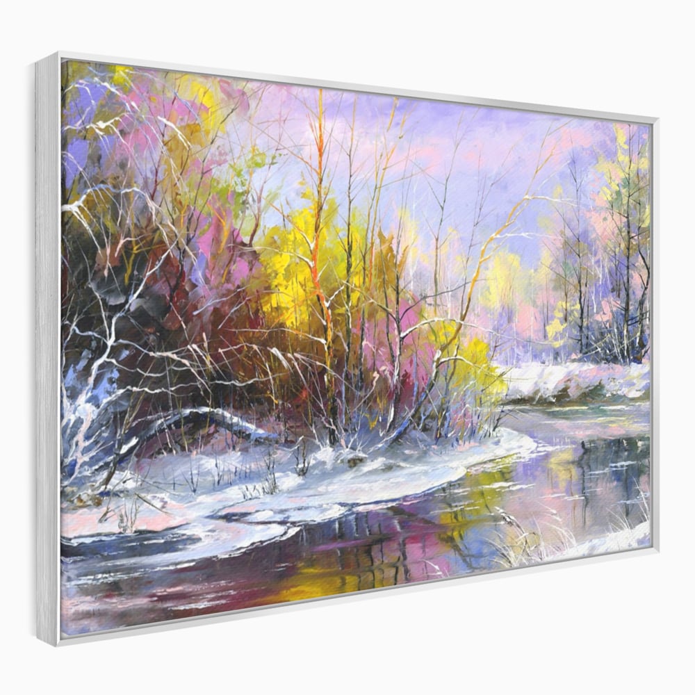 Leinwandbilder Premium LuxCanva® A1261, Lila Winter, Winter, Schnee, Schnee, Bäume, See, leuchtende Farben