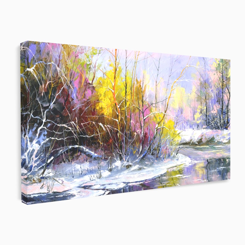 Leinwandbilder Premium LuxCanva® A1261, Lila Winter, Winter, Schnee, Schnee, Bäume, See, leuchtende Farben
