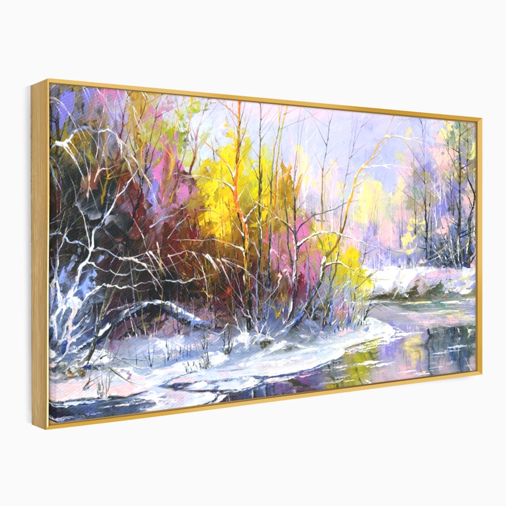 Leinwandbilder Premium LuxCanva® A1261, Lila Winter, Winter, Schnee, Schnee, Bäume, See, leuchtende Farben
