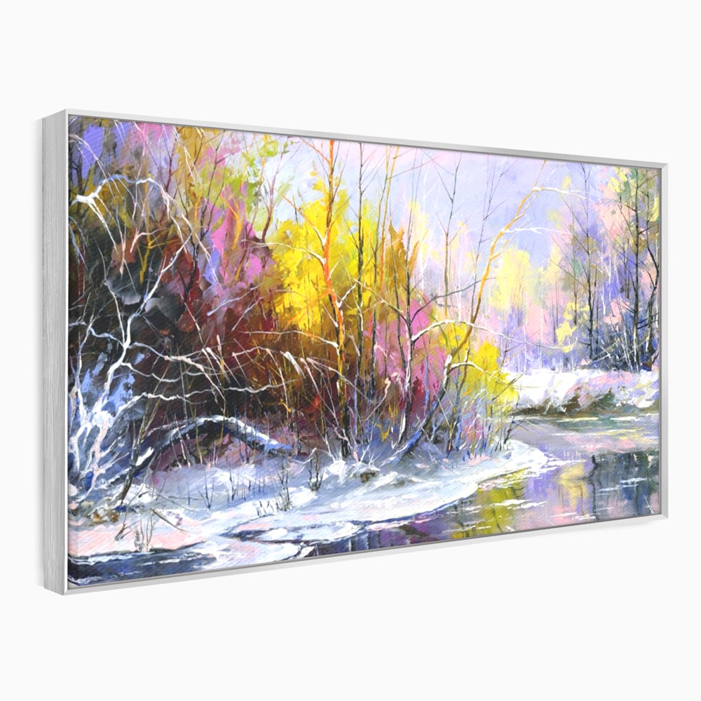 Leinwandbilder Premium LuxCanva® A1261, Lila Winter, Winter, Schnee, Schnee, Bäume, See, leuchtende Farben