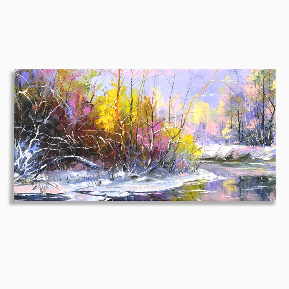Leinwandbilder Premium LuxCanva® A1261, Lila Winter, Winter, Schnee, Schnee, Bäume, See, leuchtende Farben