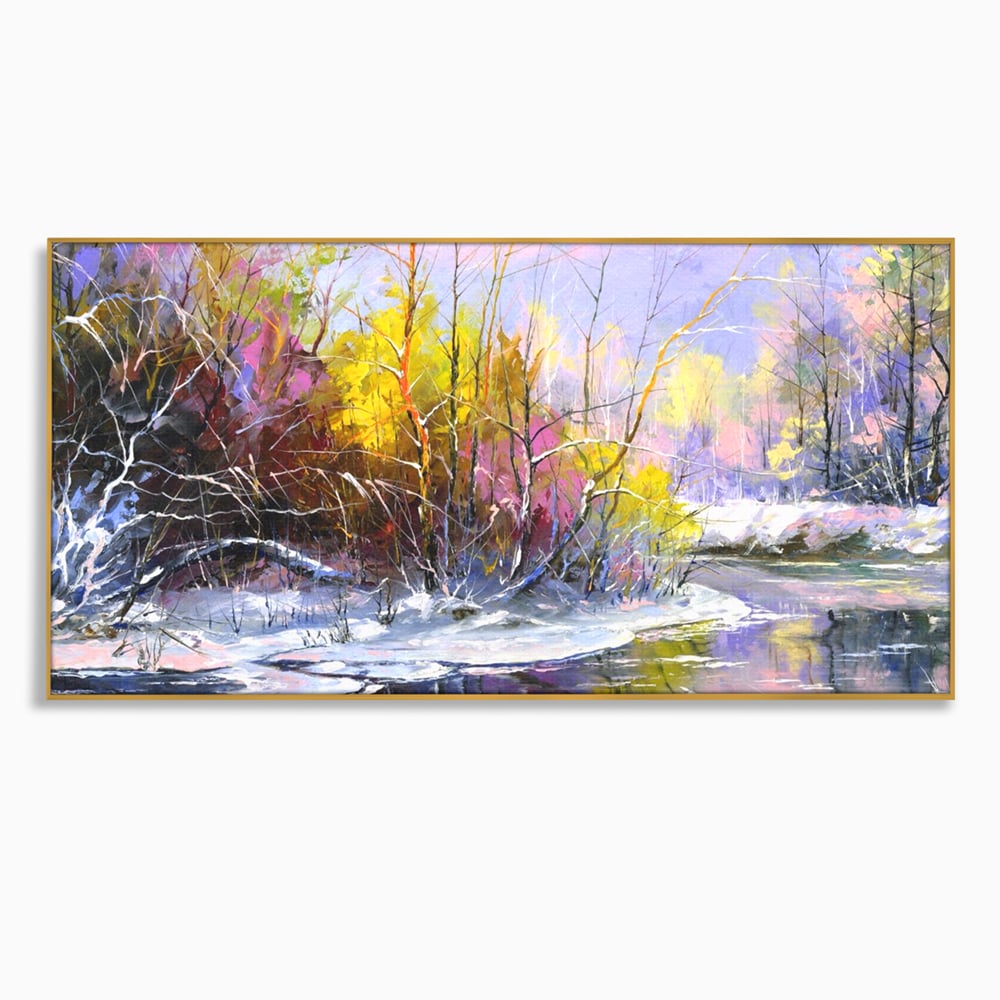Leinwandbilder Premium LuxCanva® A1261, Lila Winter, Winter, Schnee, Schnee, Bäume, See, leuchtende Farben