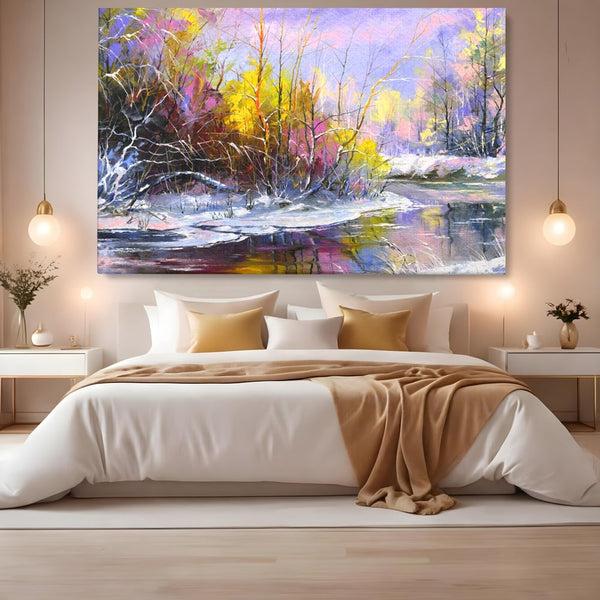 Leinwandbilder Premium LuxCanva® A1261, Lila Winter, Winter, Schnee, Schnee, Bäume, See, leuchtende Farben