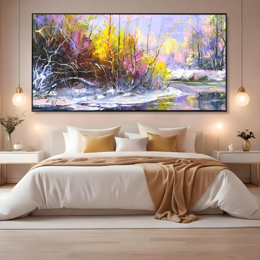 Leinwandbilder Premium LuxCanva® A1261, Lila Winter, Winter, Schnee, Schnee, Bäume, See, leuchtende Farben