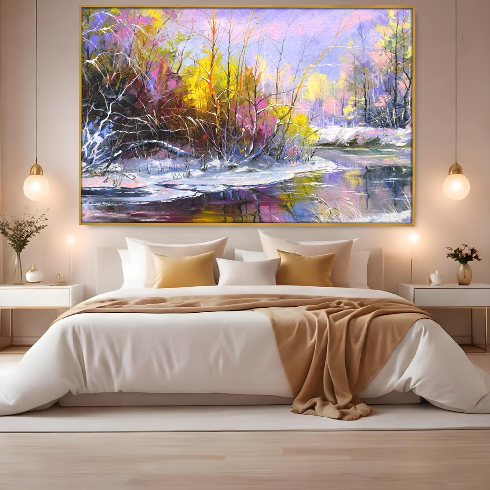 Leinwandbilder Premium LuxCanva® A1261, Lila Winter, Winter, Schnee, Schnee, Bäume, See, leuchtende Farben