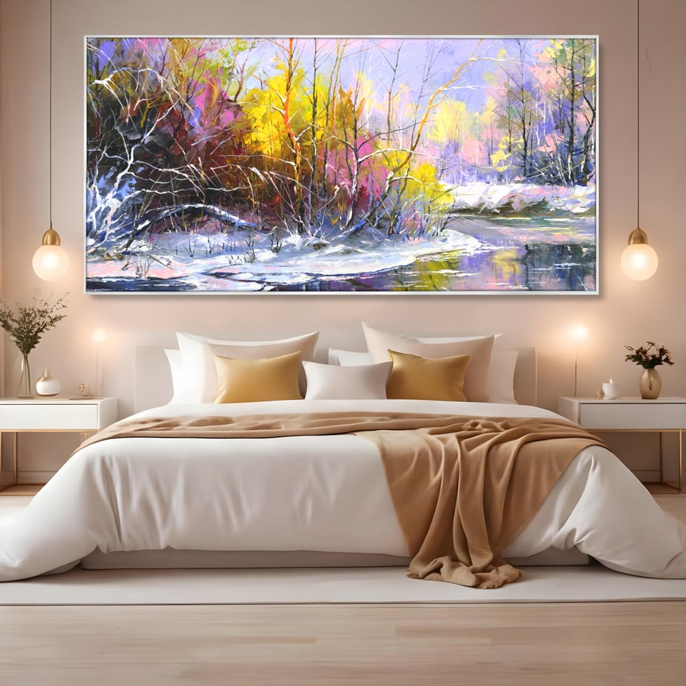 Leinwandbilder Premium LuxCanva® A1261, Lila Winter, Winter, Schnee, Schnee, Bäume, See, leuchtende Farben