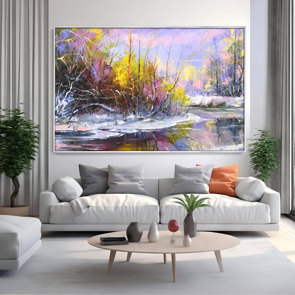 Leinwandbilder Premium LuxCanva® A1261, Lila Winter, Winter, Schnee, Schnee, Bäume, See, leuchtende Farben