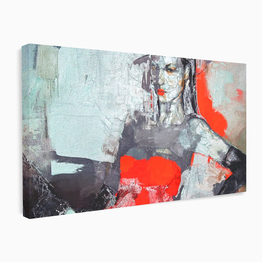 Tablou Canvas Premium LuxCanva® A1262, Lady In Red, Femeie, Portret, Palarie, Dormitor, Culori Vibrante
