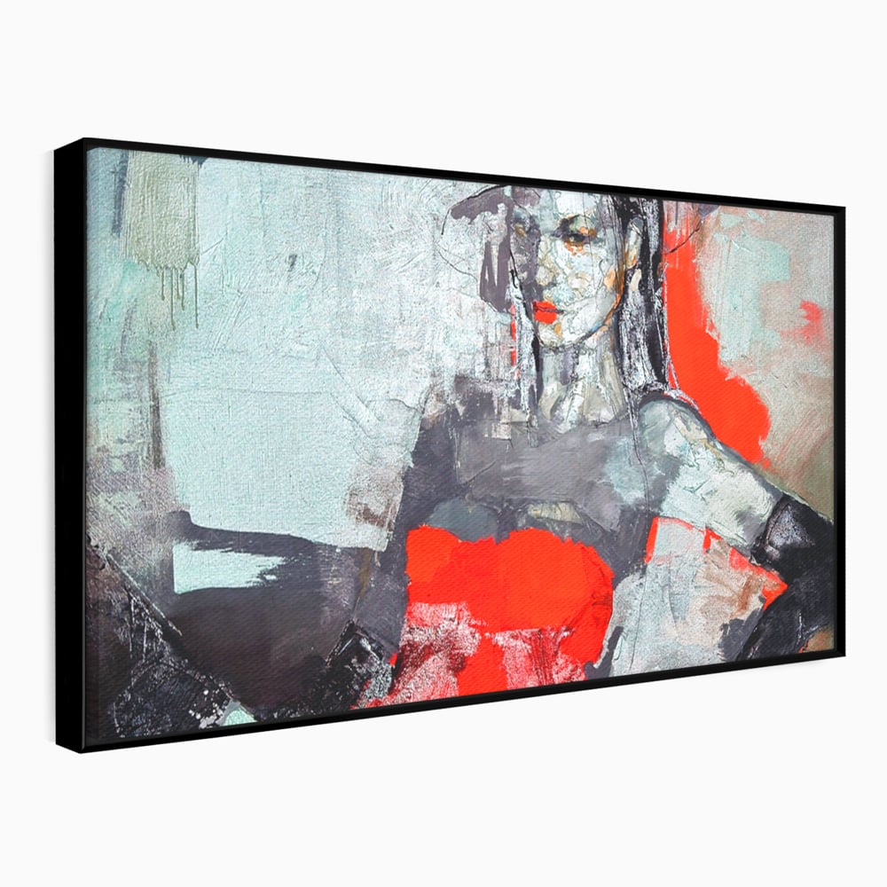 Tablou Canvas Premium LuxCanva® A1262, Lady In Red, Femeie, Portret, Palarie, Dormitor, Culori Vibrante