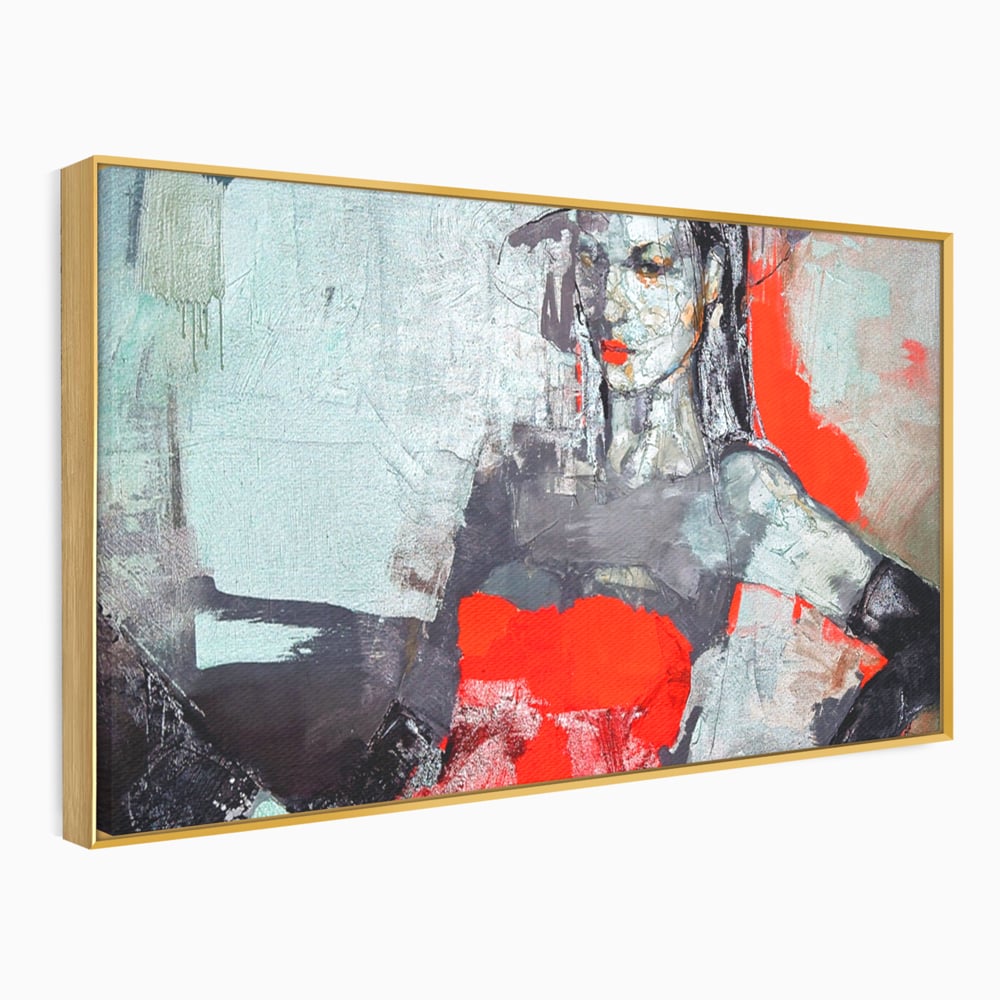Tablou Canvas Premium LuxCanva® A1262, Lady In Red, Femeie, Portret, Palarie, Dormitor, Culori Vibrante